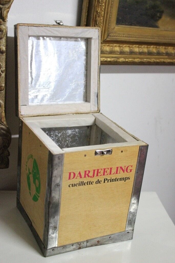 SCATOLA DA TE' IN LEGNO VINTAGE DARJEELING WOODEN TEA BOX CADDY TEA CHEST h 21 Complementi d'arredo