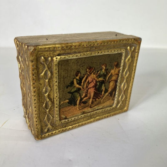Scatola fiorentina vintage portagioie in legno oro scatolina Apollo e le Muse Scatole in legno