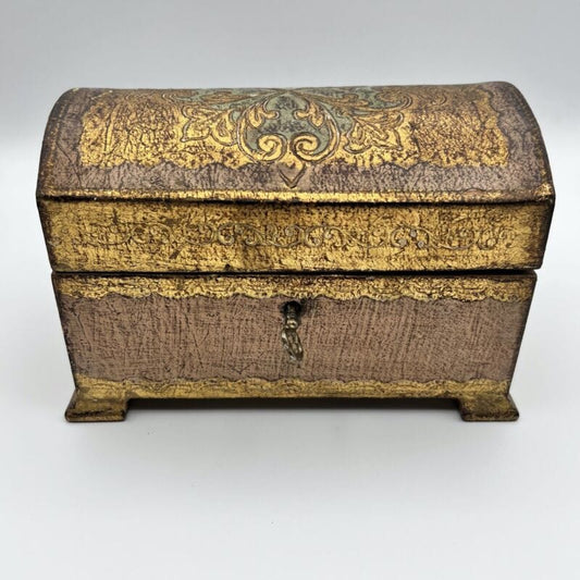 Scatola in legno vintage stile antica bauletto fiorentino con chiave portagioie Scatole in legno