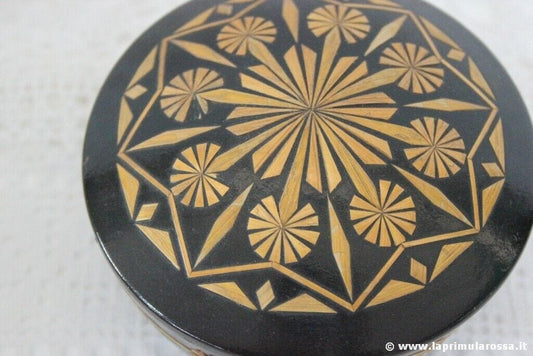 SCATOLA PORTAGIOIE D'EPOCA IN CERAMICA  DECORAZIONE IN LEGNO VINTAGE TRINKET BOX Ceramiche e Porcellane