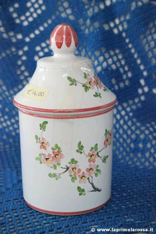 SCATOLA VINTAGE IN CERAMICA CON COPERCHIO DECORATO A MANO - BARATTOLO h 17 Ceramiche e Porcellane
