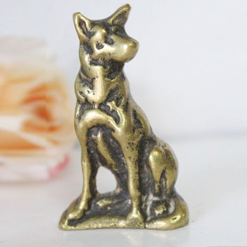 Scultura di Cane pastore in Ottone Vintage Piccola Miniatura a forma di animale Ottone