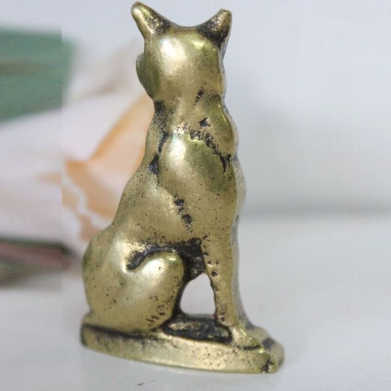 Scultura di Cane pastore in Ottone Vintage Piccola Miniatura a forma di animale Ottone