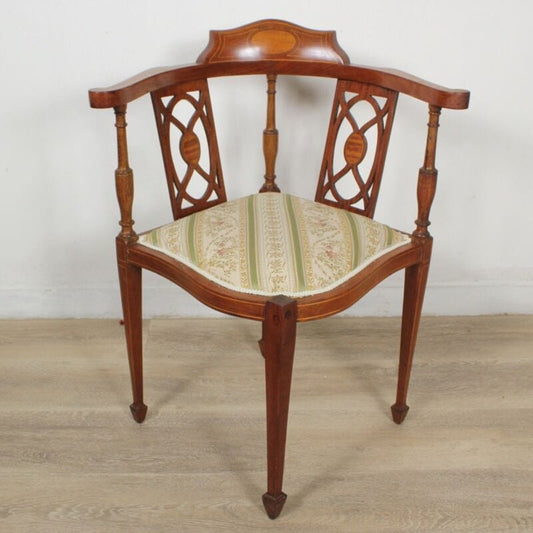 Sedia antica in legno di mogano intarsiata poltrona inglese ad angolo epoca 800 Arredamento