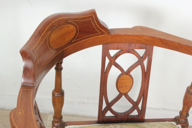 Sedia antica in legno di mogano intarsiata poltrona inglese ad angolo epoca 800 Arredamento