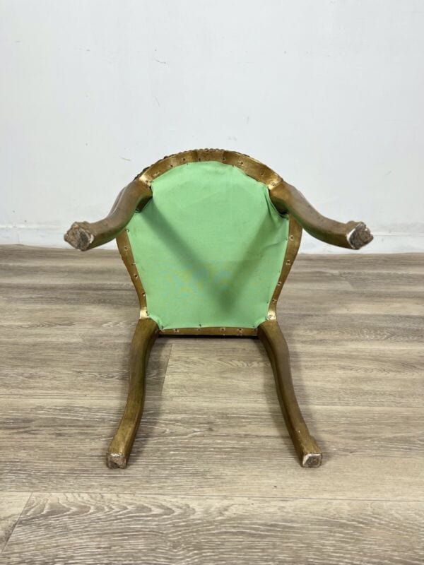 Sedia antica in legno dorato oro sediolina stile retrò tessuto verde vintage Arredamento