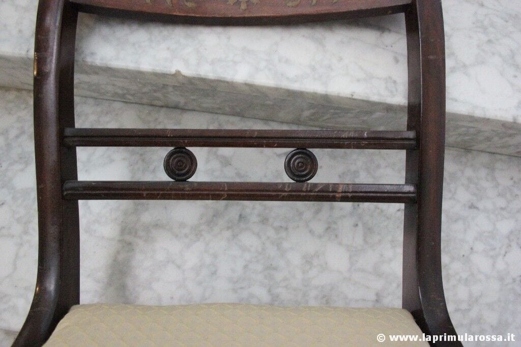 SEDIA INGLESE D'EPOCA IN MOGANO INTARSIO OTTONE VINTAGE REGENCY STYLE CHAIR Arredamento