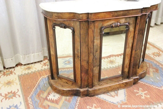 SERVANTE  ANTICA IN RADICA DI NOCE - SIDEBOARD VITTORIANO CON ANTE A SPECCHIO Arredamento