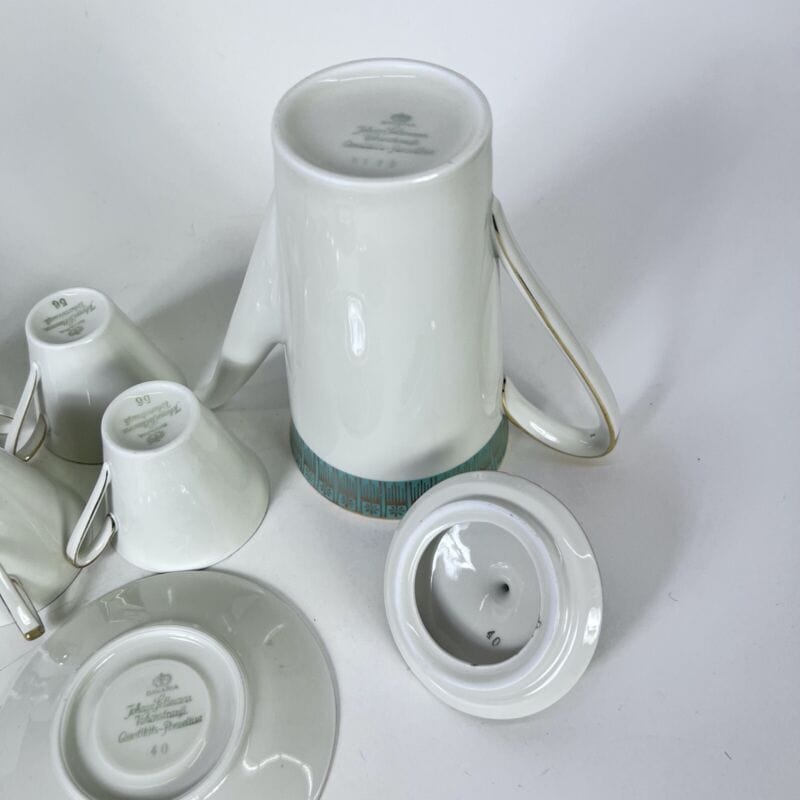 Servizio da caffe antico in porcellana Bavaria tazze tazzine verde e oro per 4 Ceramiche e Porcellane