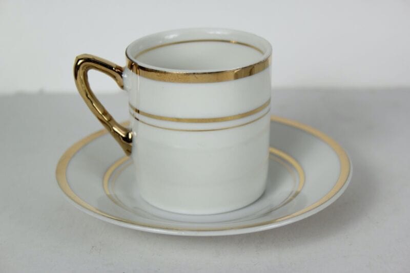 Servizio da caffe antico in porcellana Empire anni 40 tazze tazzine oro 19 pz Ceramiche e Porcellane