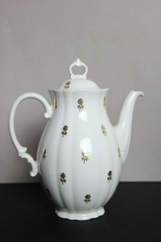 Servizio da caffè antico tazzine caffe antiche in porcellana bianca oro 14 pezzi Ceramiche e Porcellane