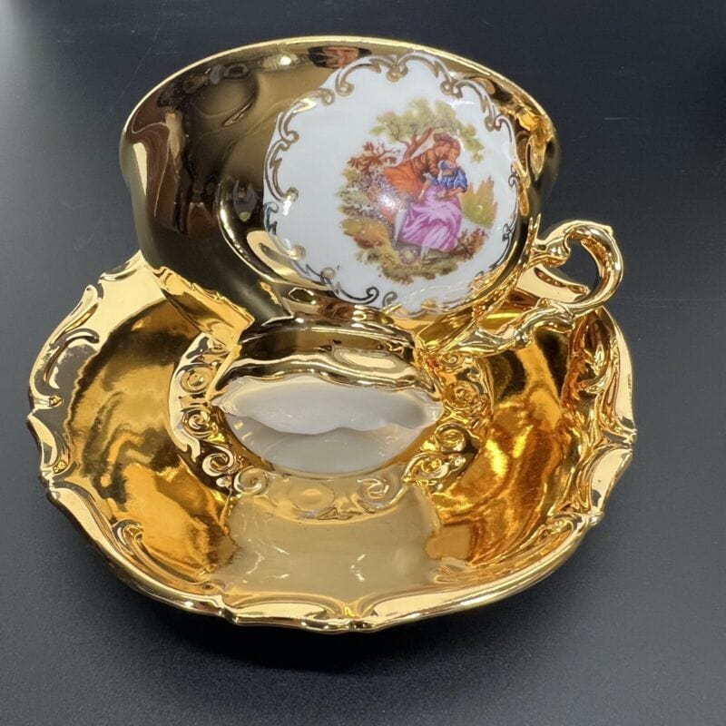 Servizio da tè the antico in porcellana bianca oro zecchino Bavaria set 6 tazze Ceramiche e Porcellane