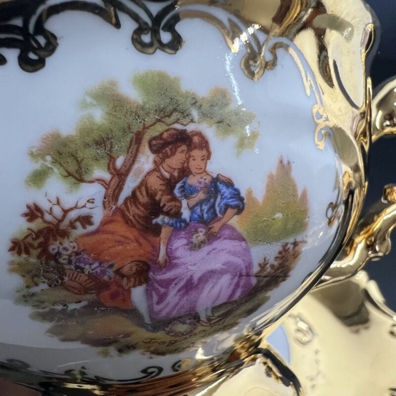 Servizio da tè the antico in porcellana bianca oro zecchino Bavaria set 6 tazze Ceramiche e Porcellane