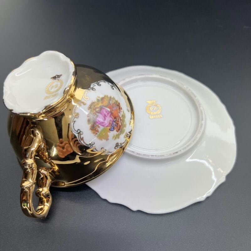 Servizio da tè the antico in porcellana bianca oro zecchino Bavaria set 6 tazze Ceramiche e Porcellane