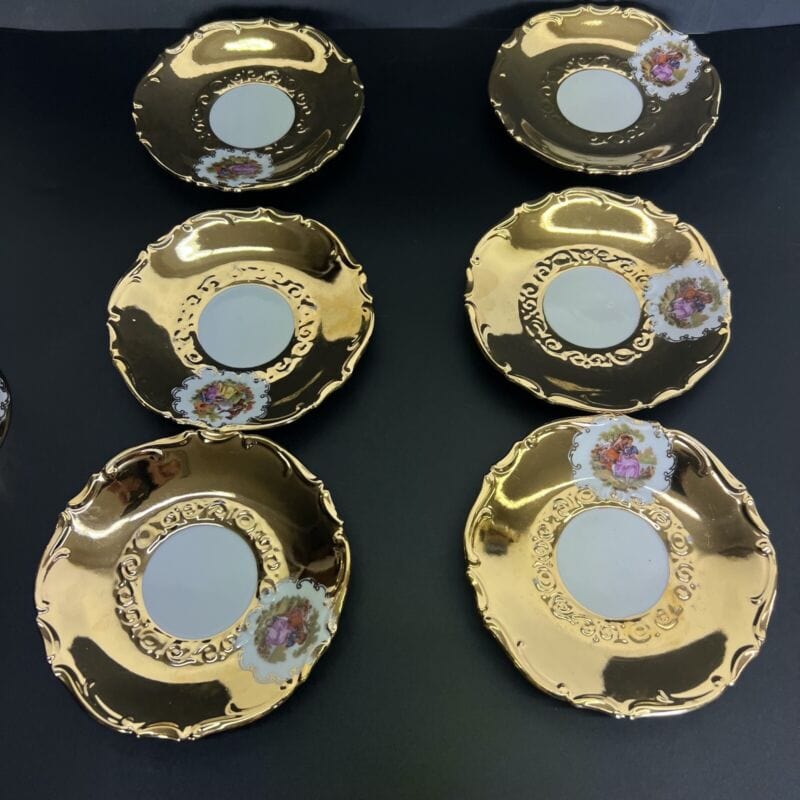 Servizio da tè the antico in porcellana bianca oro zecchino Bavaria set 6 tazze Ceramiche e Porcellane