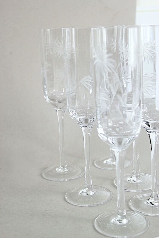 Set Bicchieri vintage a calice in cristallo serigrafato servizio flute di vetro Vetri e Cristalli