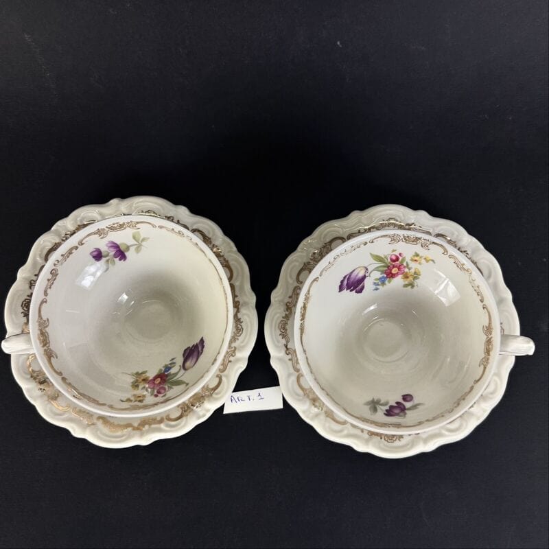 Set da tè the per due antico in porcellana bianca vintage bavaria motivo fiori Ceramiche e Porcellane