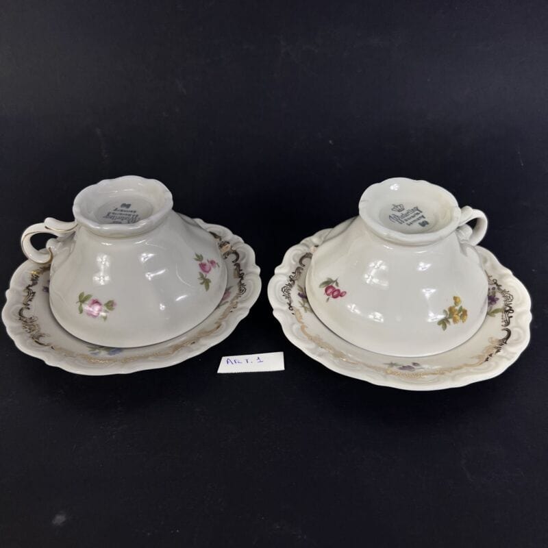 Set da tè the per due antico in porcellana bianca vintage bavaria motivo fiori Ceramiche e Porcellane