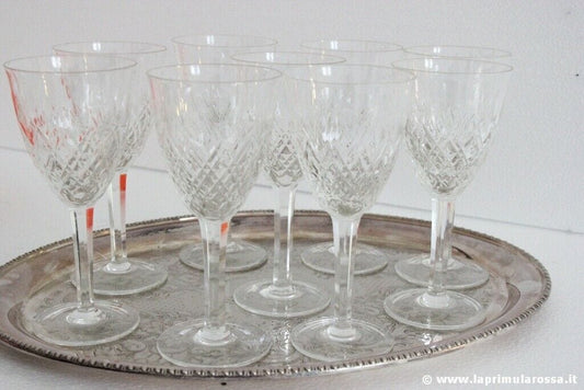 SET DI NOVE BICCHIERI VINTAGE CALICE IN CRISTALLO h 17 - 9 ITALIAN WATER GLASSES Vetri e Cristalli