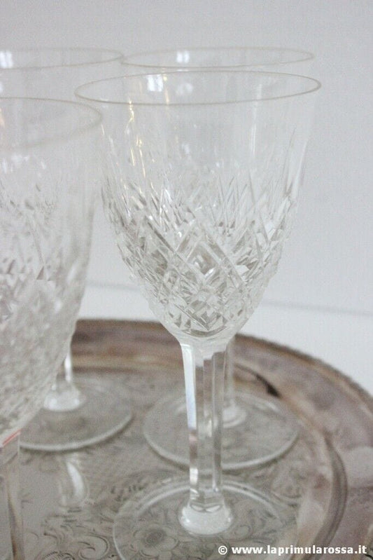 SET DI NOVE BICCHIERI VINTAGE CALICE IN CRISTALLO h 17 - 9 ITALIAN WATER GLASSES Vetri e Cristalli
