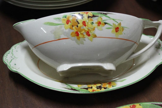 SET DI SEI PIATTI D'EPOCA  IN CERAMICA INGLESE J. G. MEAKIN + ZUPPIERA  SALSIERA Ceramiche e Porcellane