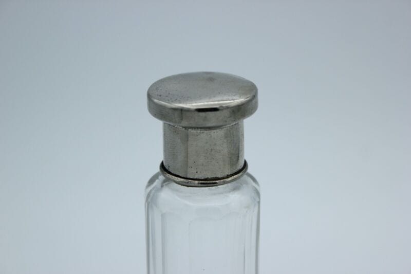 Set di tre boccette vintage porta profumo vetro e silver plate ampolle toilette Sheffield & Argento