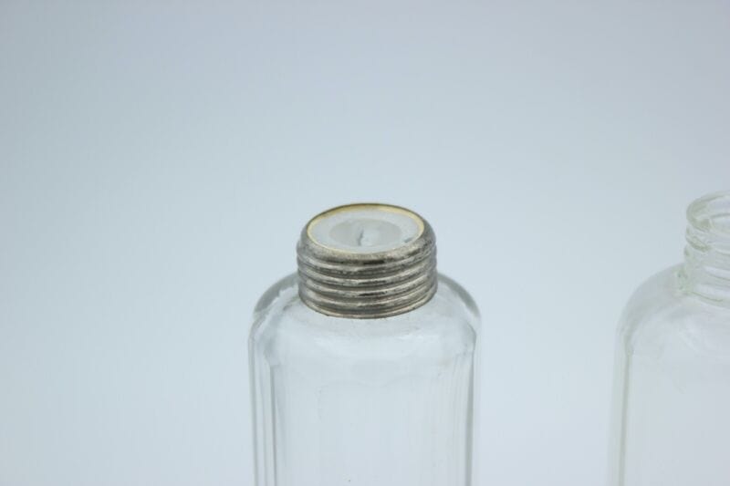 Set di tre boccette vintage porta profumo vetro e silver plate ampolle toilette Sheffield & Argento