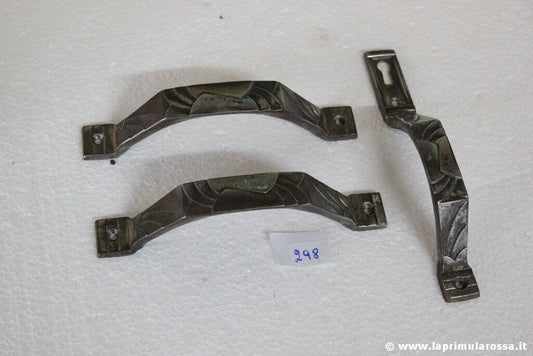 SET DI TRE MANIGLIE ANTICHE IN FERRO  - MANIGLIA D'EPOCA CON BOCCHETTA CHIAVE Restauro