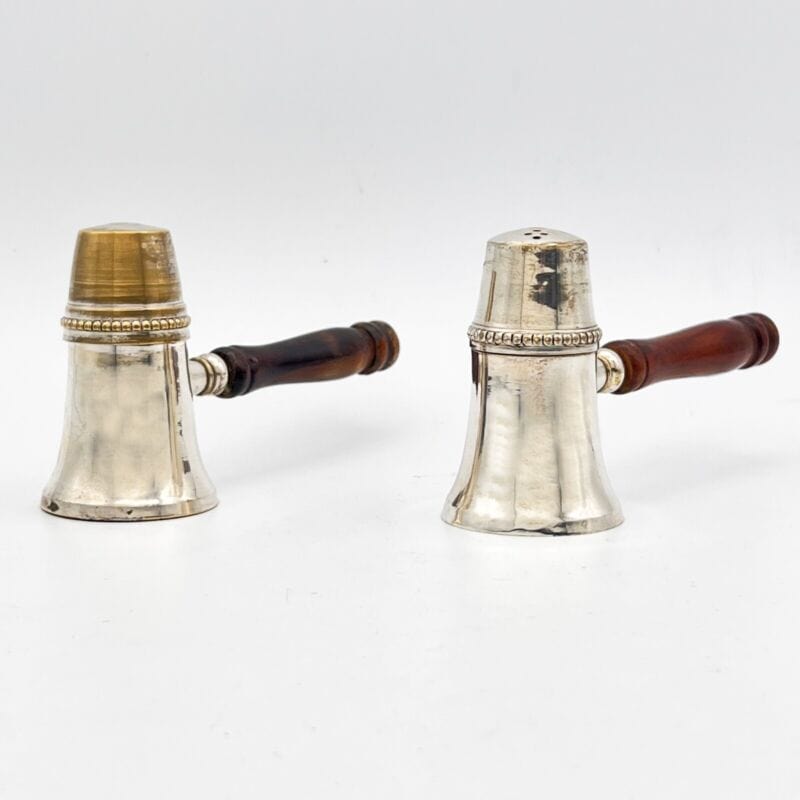 Set sale e pepe in argento silver plated stile antico con manico in legno Vetri e Cristalli