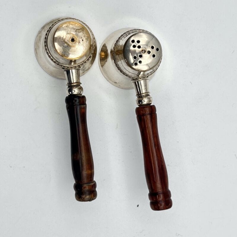 Set sale e pepe in argento silver plated stile antico con manico in legno Vetri e Cristalli