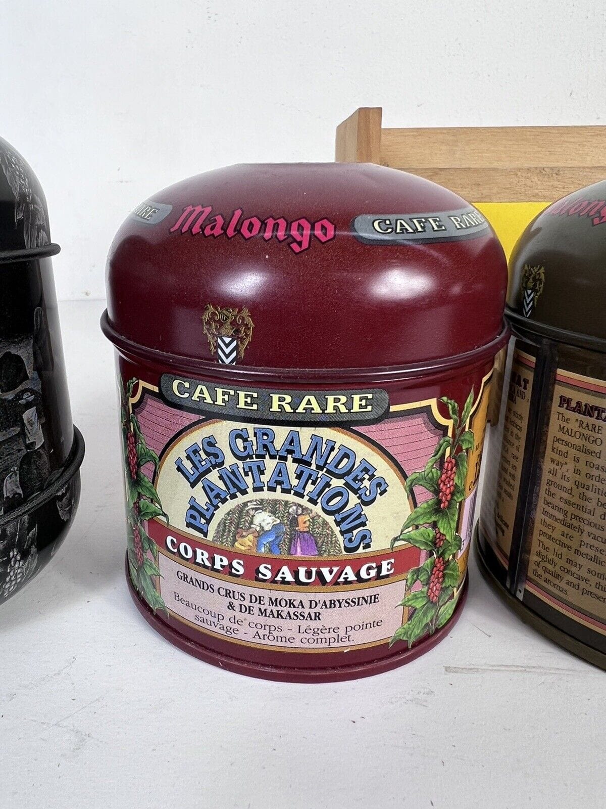 Set Scatole Da Caffè Vintage In Latta Con Mensolina Contenitori Da Collezione Pubblicità vintage