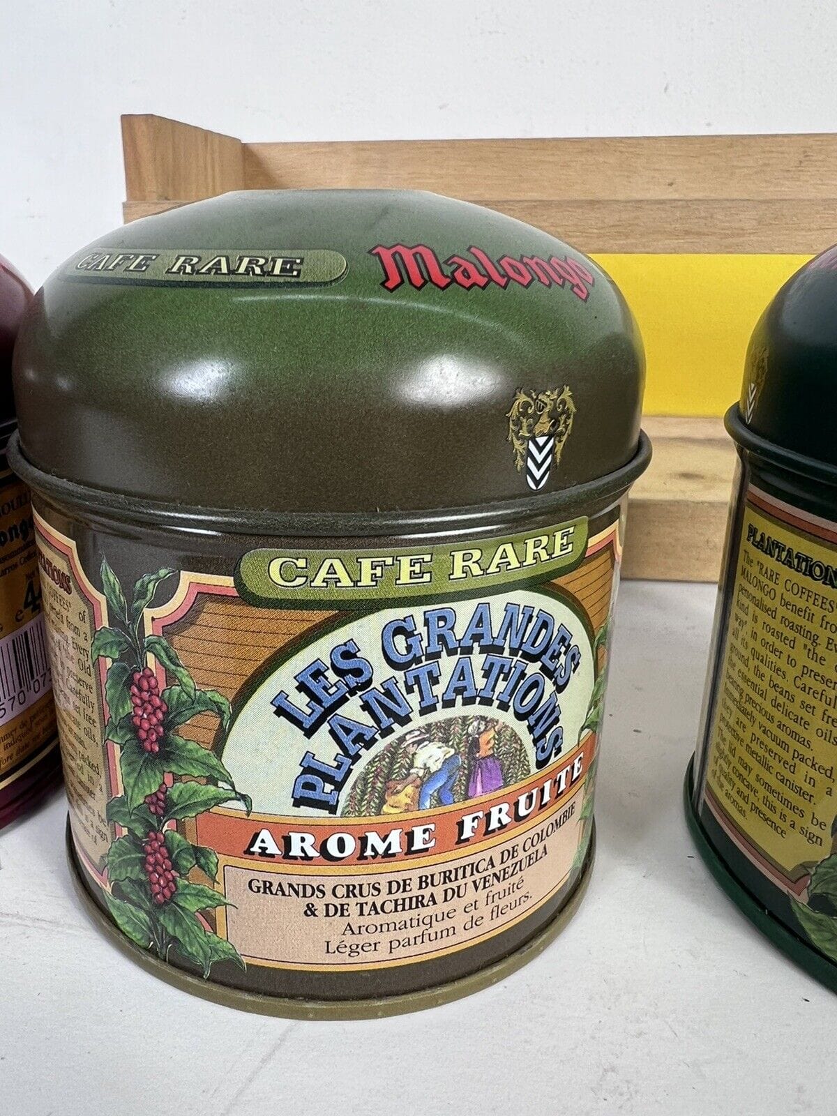 Set Scatole Da Caffè Vintage In Latta Con Mensolina Contenitori Da Collezione Pubblicità vintage