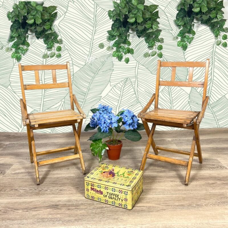 Set Sedie vintage pieghevole richiudibile sediolina in legno bambino da giardino Arredamento