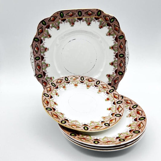 Set servizio di 4 Piatti + Vassoio vintage in porcellana bianca inglese antichi Ceramiche e Porcellane