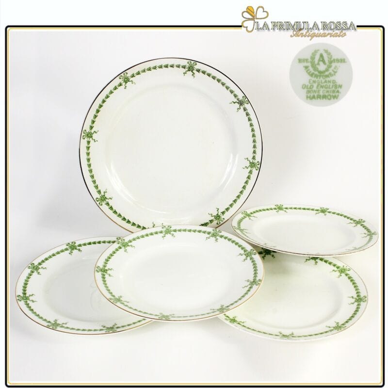 Set servizio di piatti antichi inglesi in porcellana inglese piatto piano verde Ceramiche e Porcellane