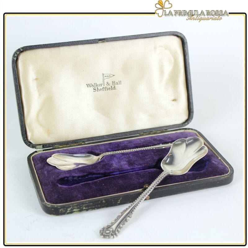 Set servizio di posate antiche in argento cucchiaini cucchiai con astuccio 1915 Sheffield & Argento