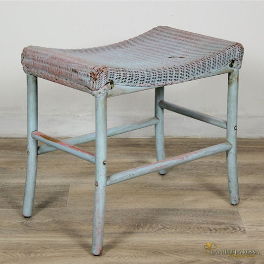 Sgabello panchetta shabby chic  vintage panca in legno bambu seduta in vimini Arredamento