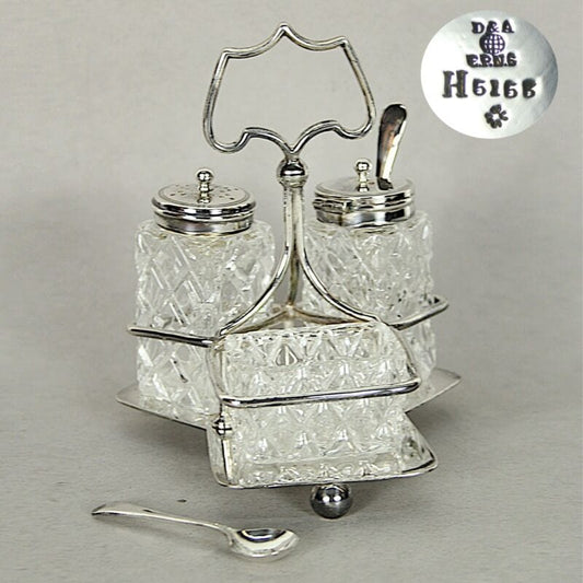 Silver Condiment set condimento in argento sheffield silver plated cristallo Sheffield & Argento