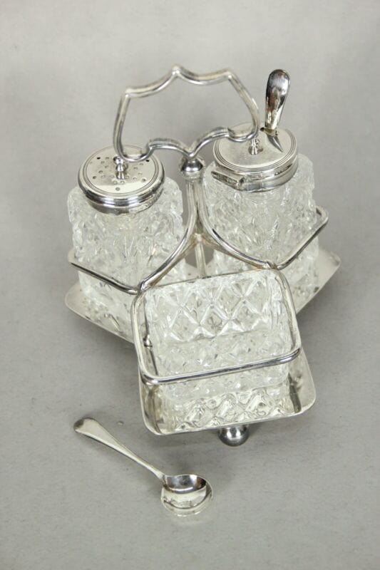 Silver Condiment set condimento in argento sheffield silver plated cristallo Sheffield & Argento