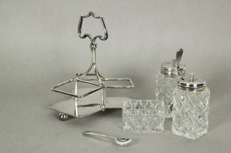 Silver Condiment set condimento in argento sheffield silver plated cristallo Sheffield & Argento