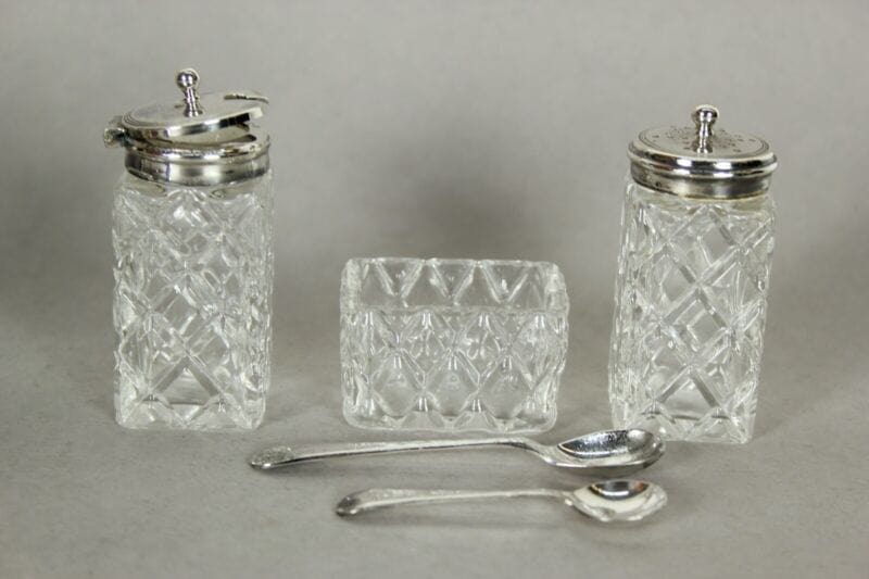 Silver Condiment set condimento in argento sheffield silver plated cristallo Sheffield & Argento