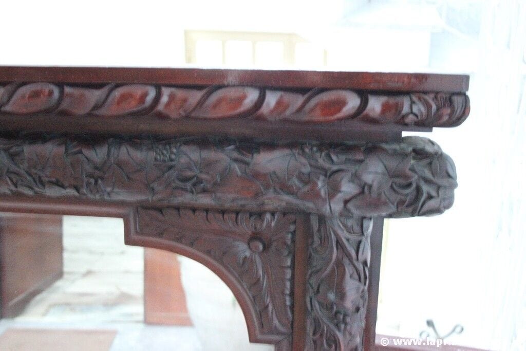 SPECCHIERA ANTICA CON CORNICE IN LEGNO MOGANO mt 2,10  TESTATA CON FOGLIE D'UVA Complementi d'arredo