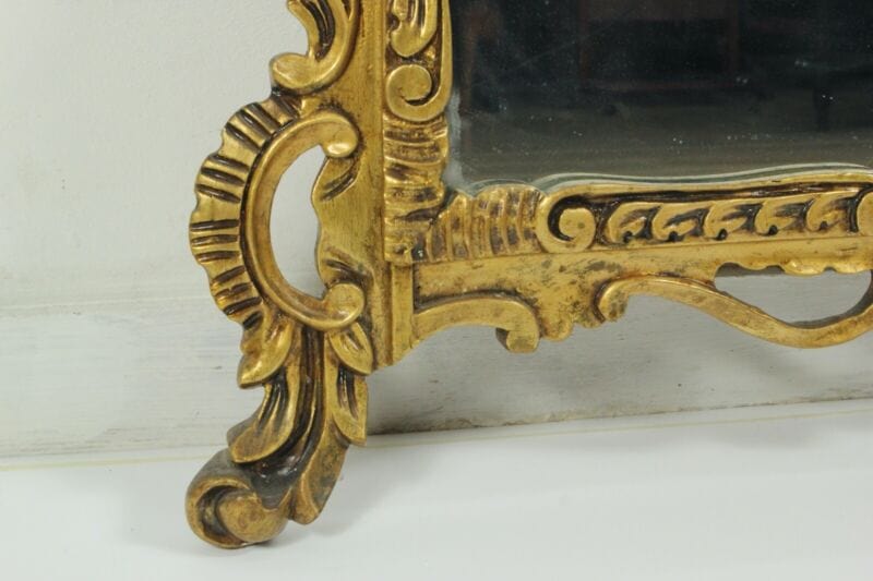 Specchiera specchio antico dorato grande con cornice in legno e oro cimasa retrò Complementi d'arredo