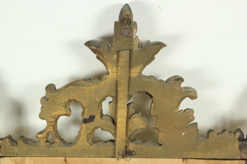 Specchiera specchio antico dorato grande con cornice in legno e oro cimasa retrò Complementi d'arredo