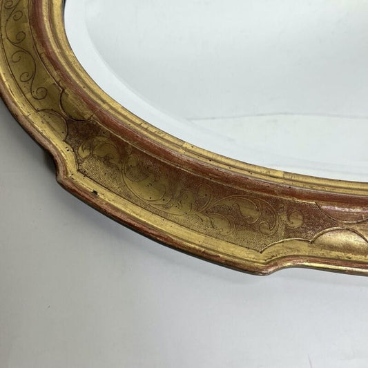 Specchio Specchiera antica vintage in legno dorata cornice ovale con foglia oro Complementi d'arredo