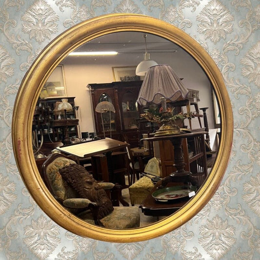Specchio Specchiera antica vintage in legno dorata cornice rotonda foglia oro Complementi d'arredo
