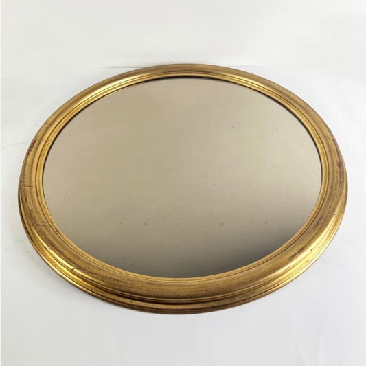 Specchio Specchiera antica vintage in legno dorata cornice rotonda foglia oro Complementi d'arredo