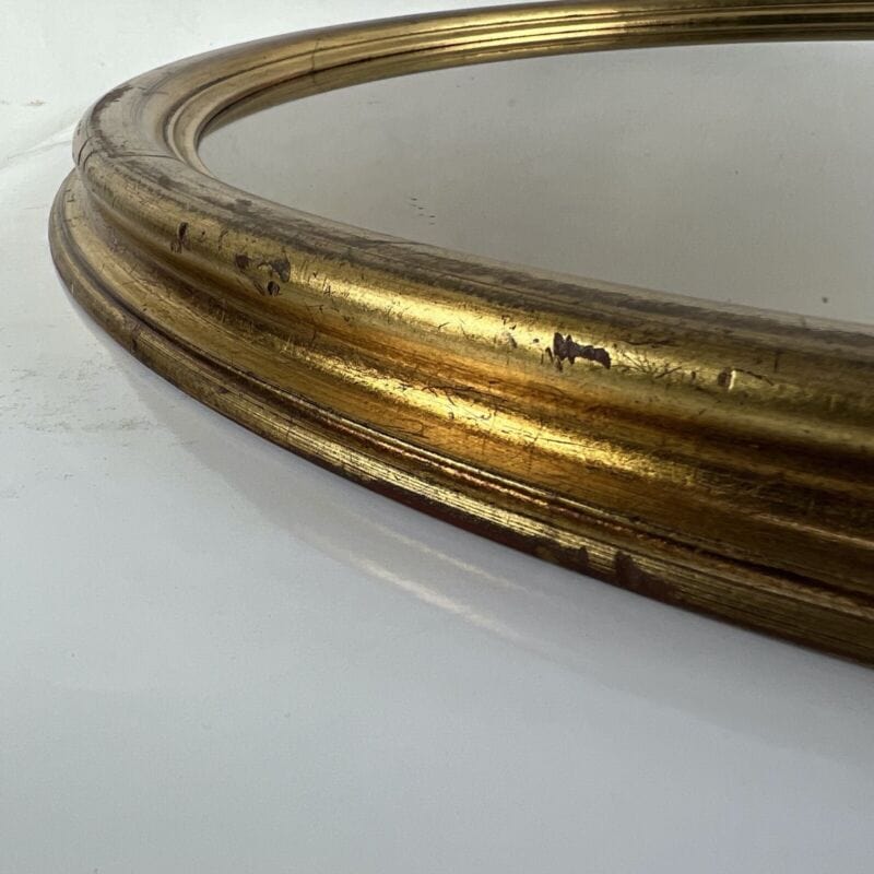 Specchio Specchiera antica vintage in legno dorata cornice rotonda foglia oro Complementi d'arredo