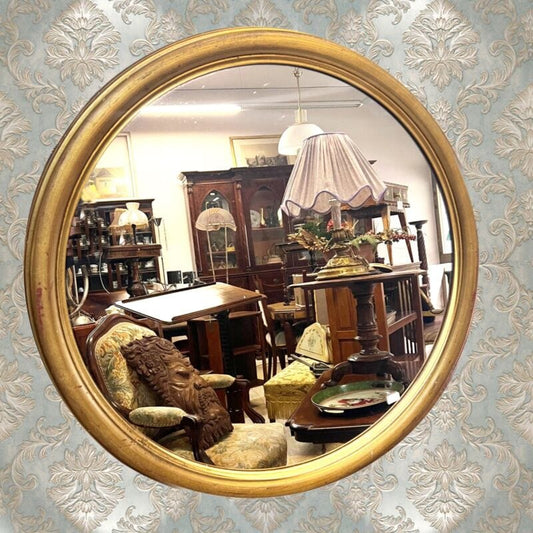 Specchio Specchiera antica vintage in legno dorata cornice rotonda foglia oro x Complementi d'arredo