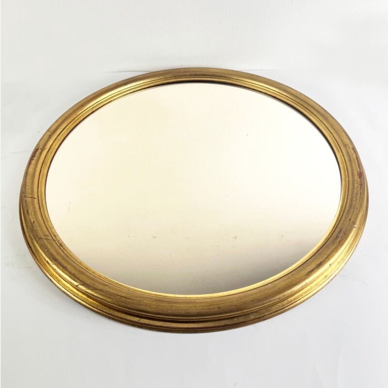 Specchio Specchiera antica vintage in legno dorata cornice rotonda foglia oro x Complementi d'arredo